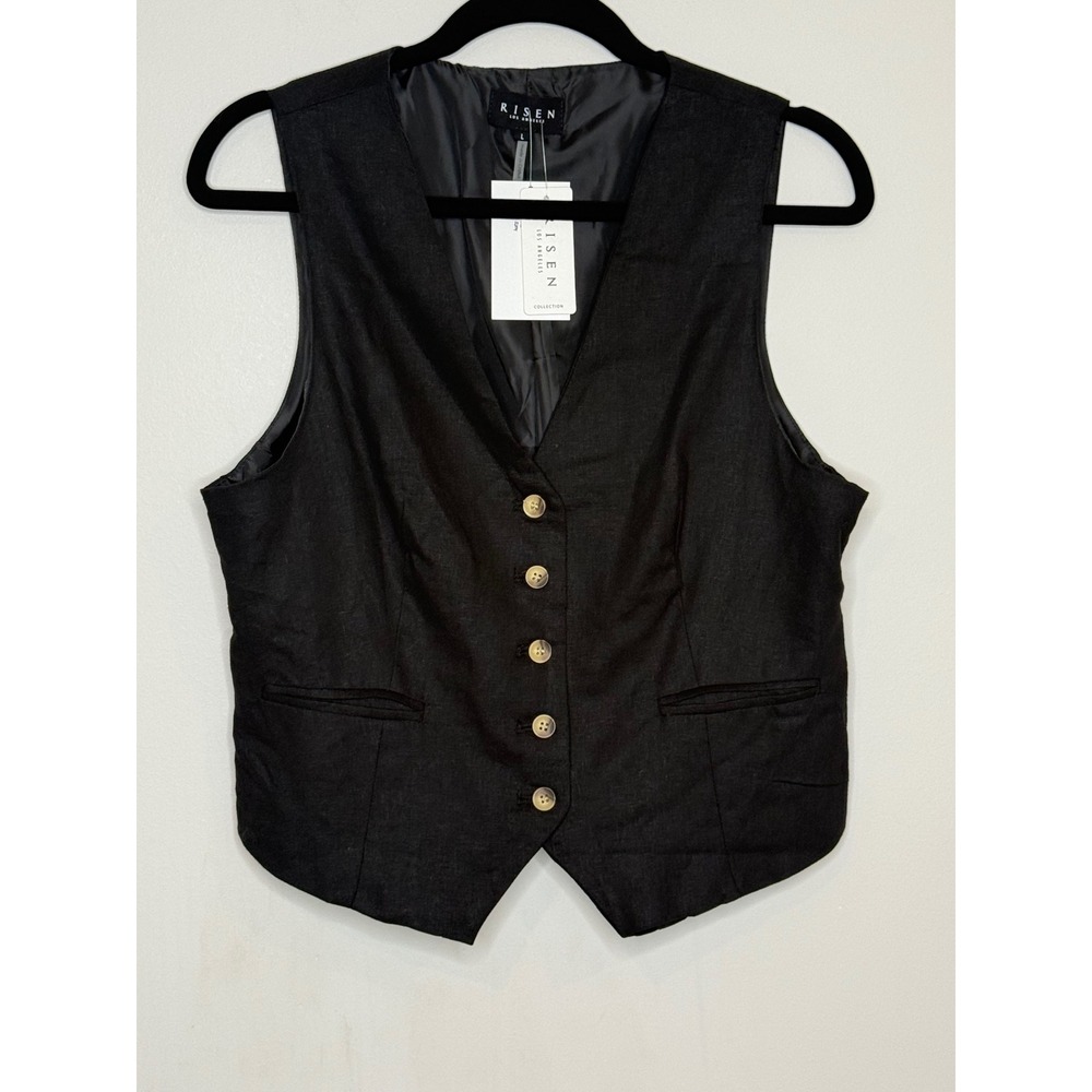 Risen Los Angeles Black Tailored Button Front Vest Cinch Back RDNJ8042 Large
